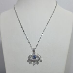 Stainless Steel Silver Eye Pendant Necklace with Blue Accent